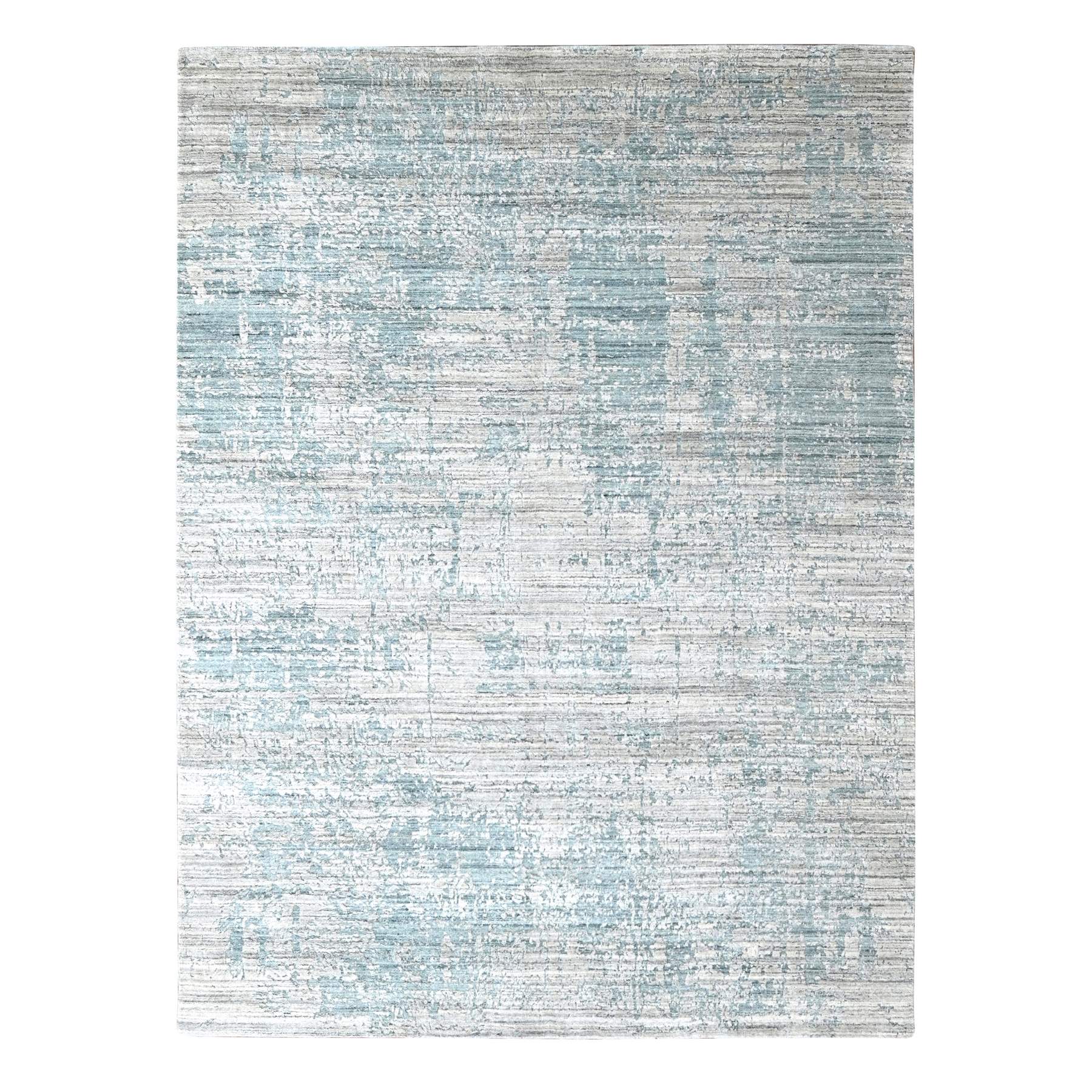Spanish Gray, Hand Loomed, Wool and Plant Based Silk, Textured Pile, Modern Design, Oriental Rug